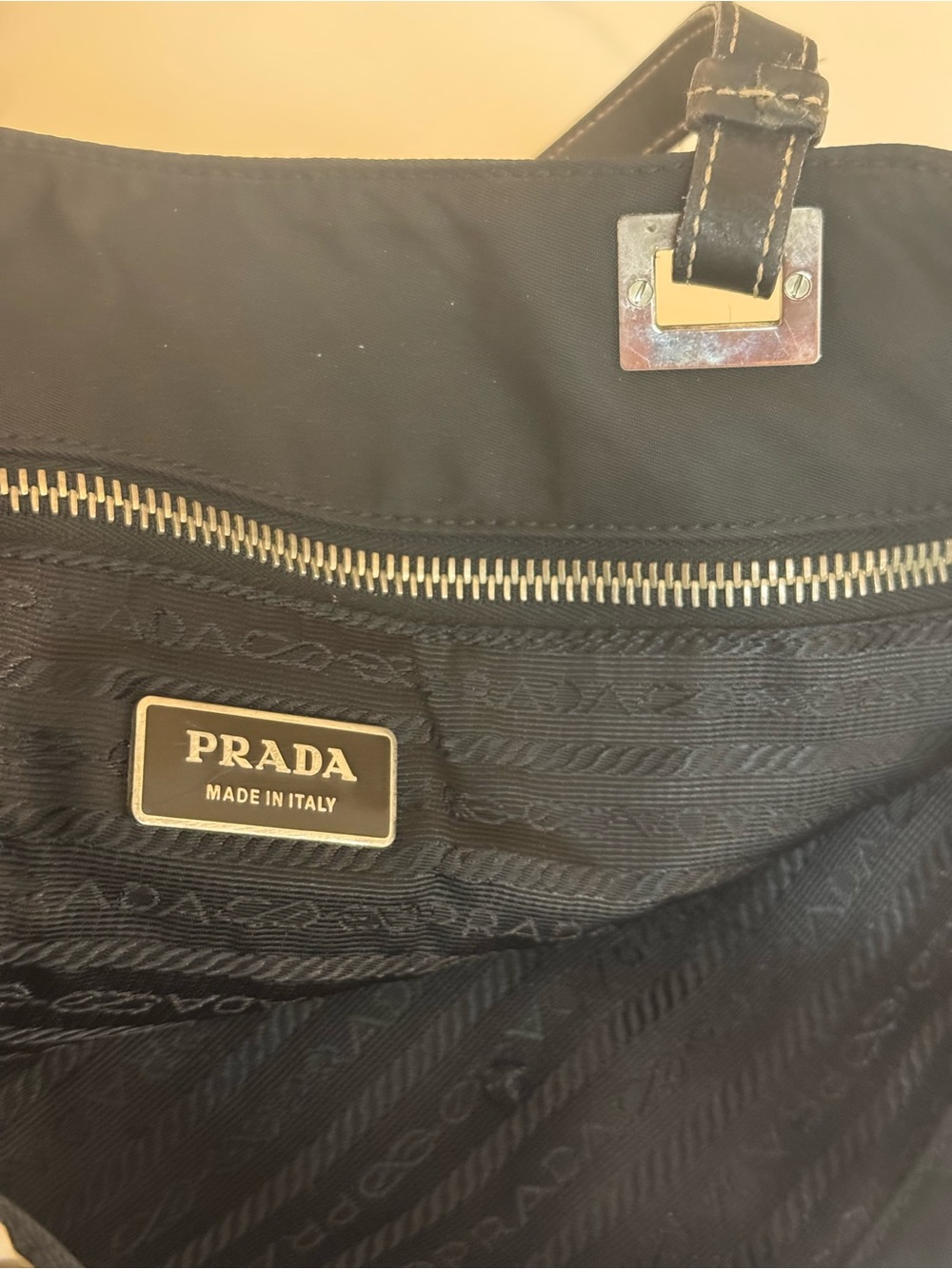 Prada Vintage Tessuto Black Nylon Shoulder Tote with Leather Top Handles Italy - Picture 7 of 17